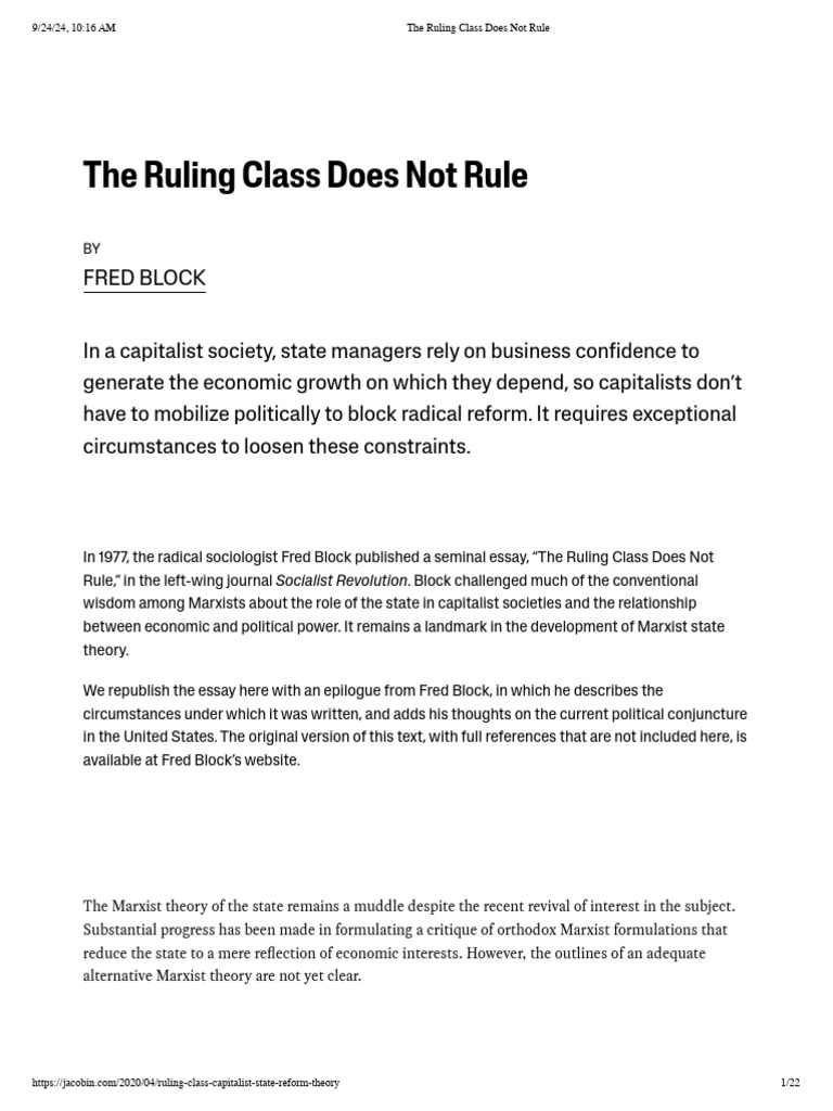 Rethinking the Ruling Class Theory | PDF | State (Polity) | Capitalism