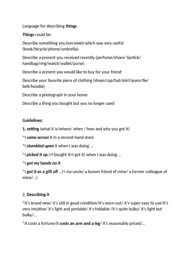 Language For Describing Things | PDF