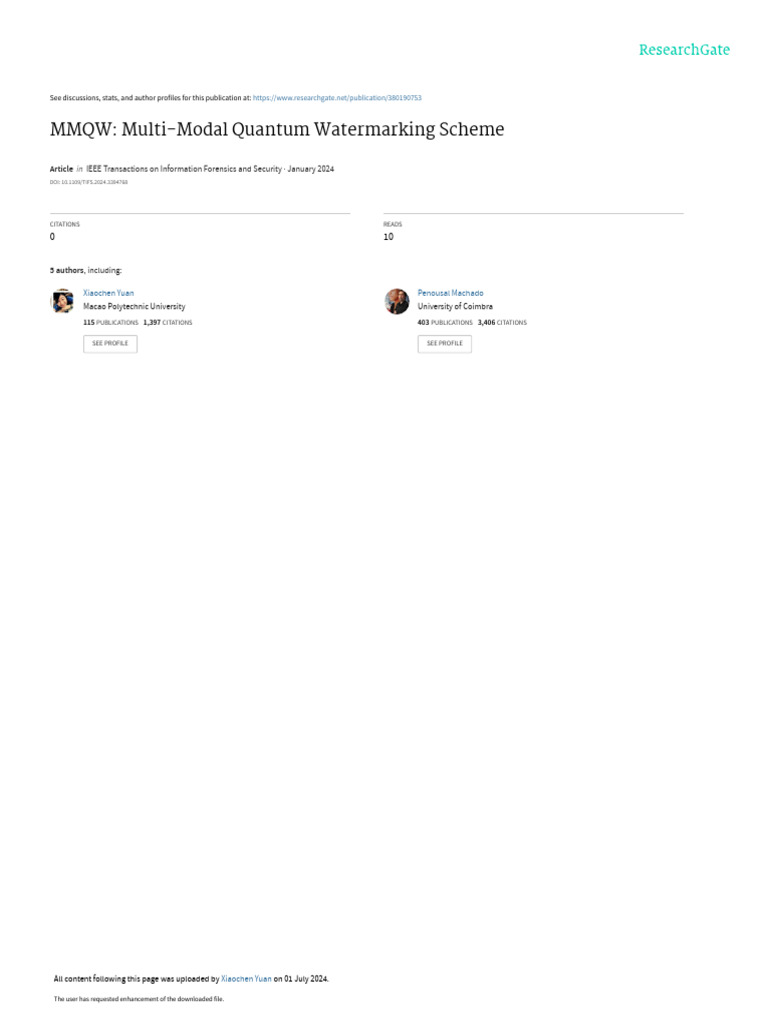 MMQW Multi-Modal Quantum Watermarking Scheme | PDF | Quantum Computing ...