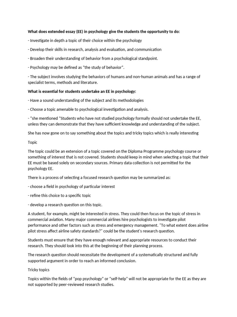 Psychology Extended Essay Guide | PDF | Psychology | Autism Spectrum