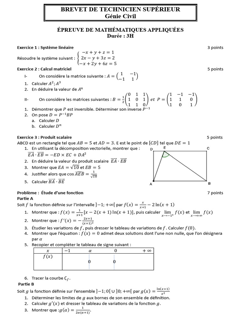 Maths Appliquées BTS Génie Civil | PDF | Matrice (Mathématiques ...