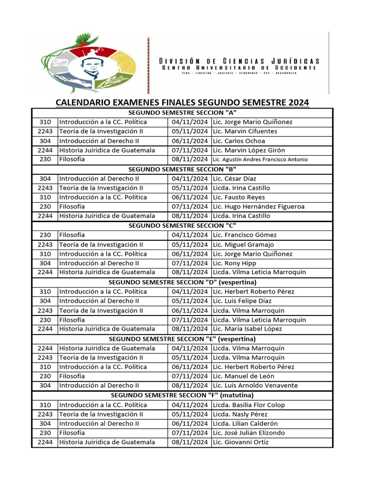 CALENDARIO FINALES. 2o. Semestre 2024 | PDF | Ley politica | Ley Pública