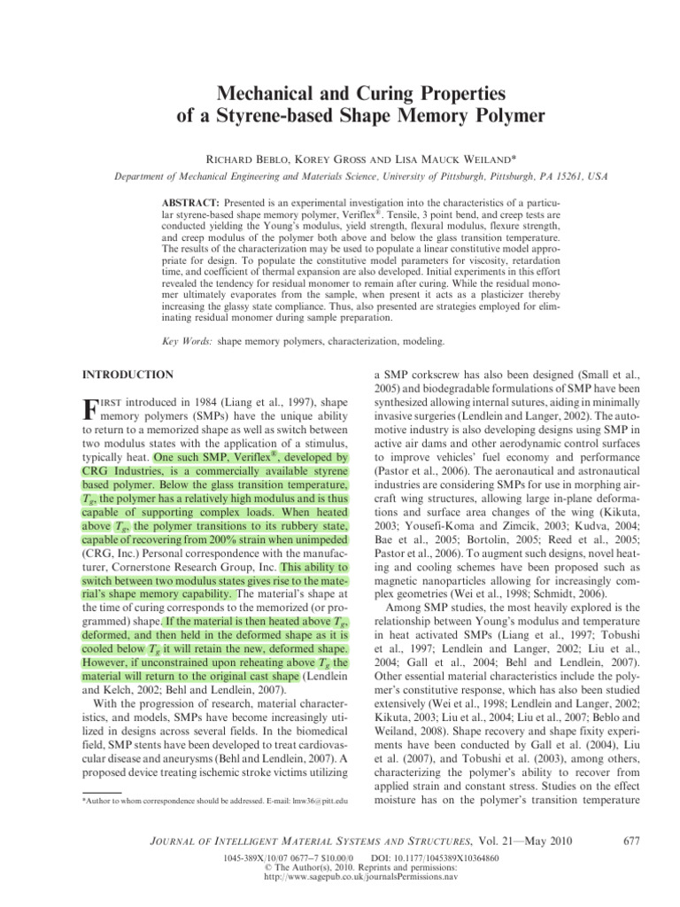 Mechanical and Curing Properties of A Styrene-Based Shape Memory ...