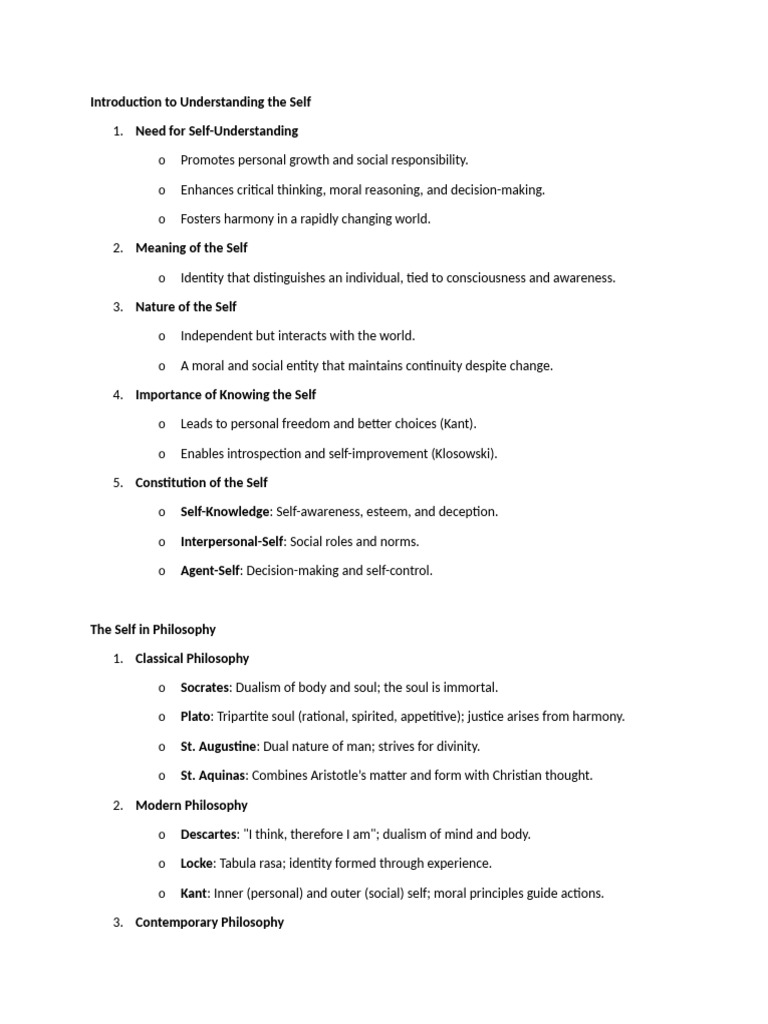 Introduction To Understanding The Self Notes Group 1 To 6 | PDF ...