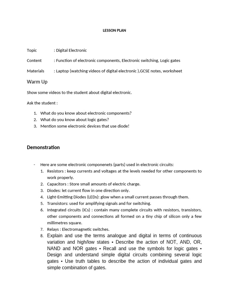 Lesson Plan (Digital Electronic) | PDF
