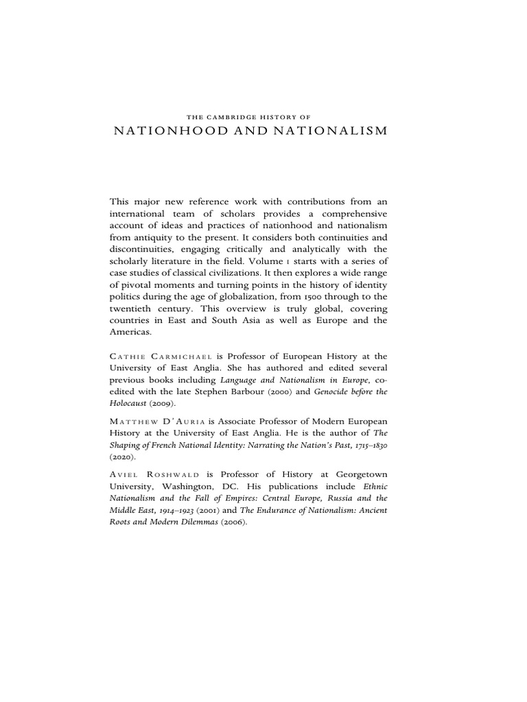 The Cambridge History of Nationhood and Nationalism 2 Volume Hardback ...