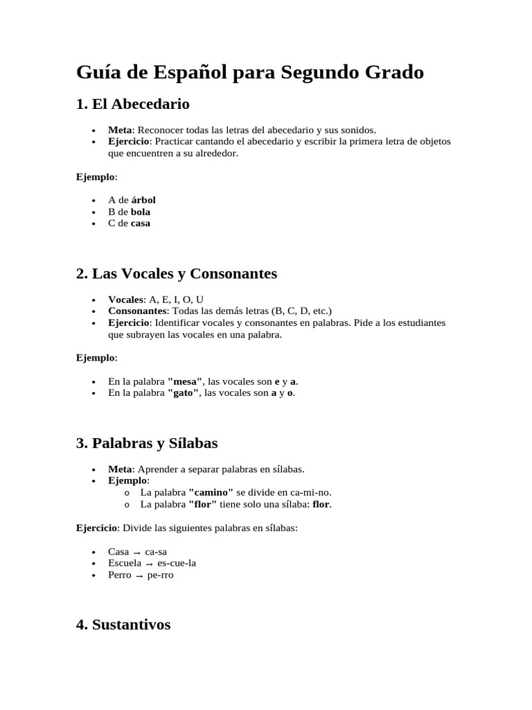 Guía de Español para Segundo Grado | PDF | Palabra | Sílaba