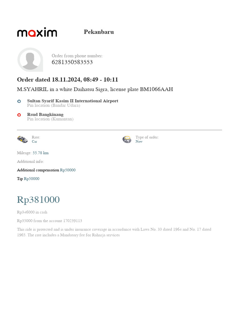 Maxim Indonesia Ride Report Generated at 08 - 49 On 18.11.2024 | PDF