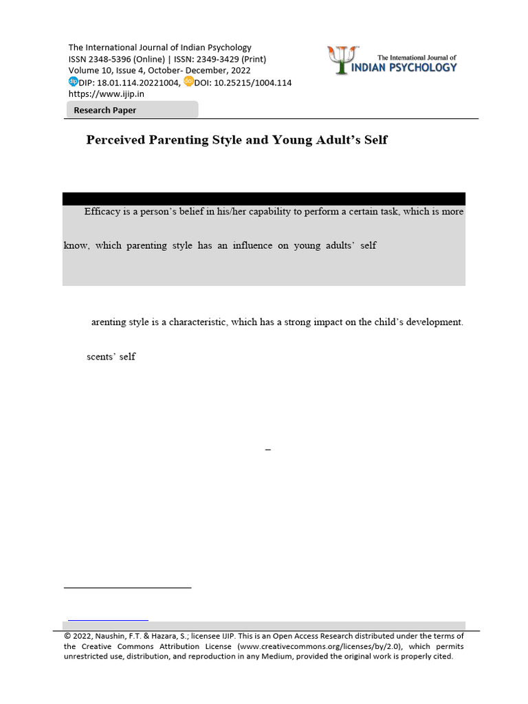 Parenting Styles and Young Adult Self-Efficacy | PDF | Parenting | Self ...