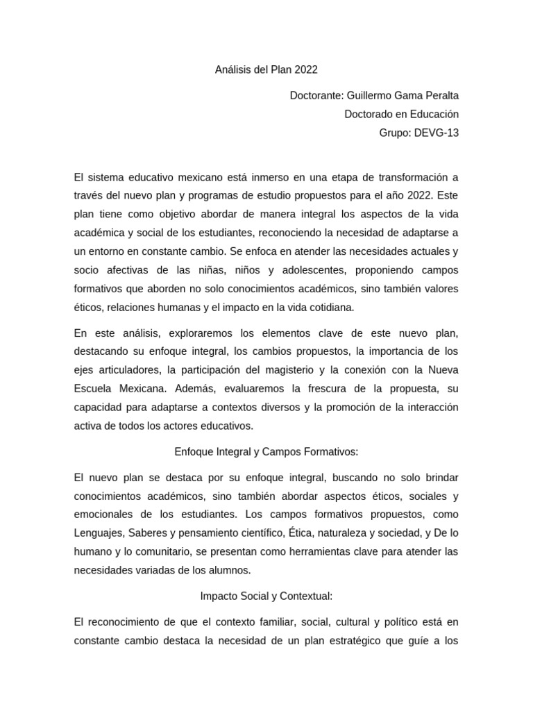 Análisis del Plan de Estudios 2022 | PDF | Inclusión (Educación) | Escuelas