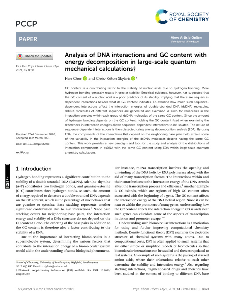 Analysis of DNA Interactions and GC Content With Energy Decomposition ...