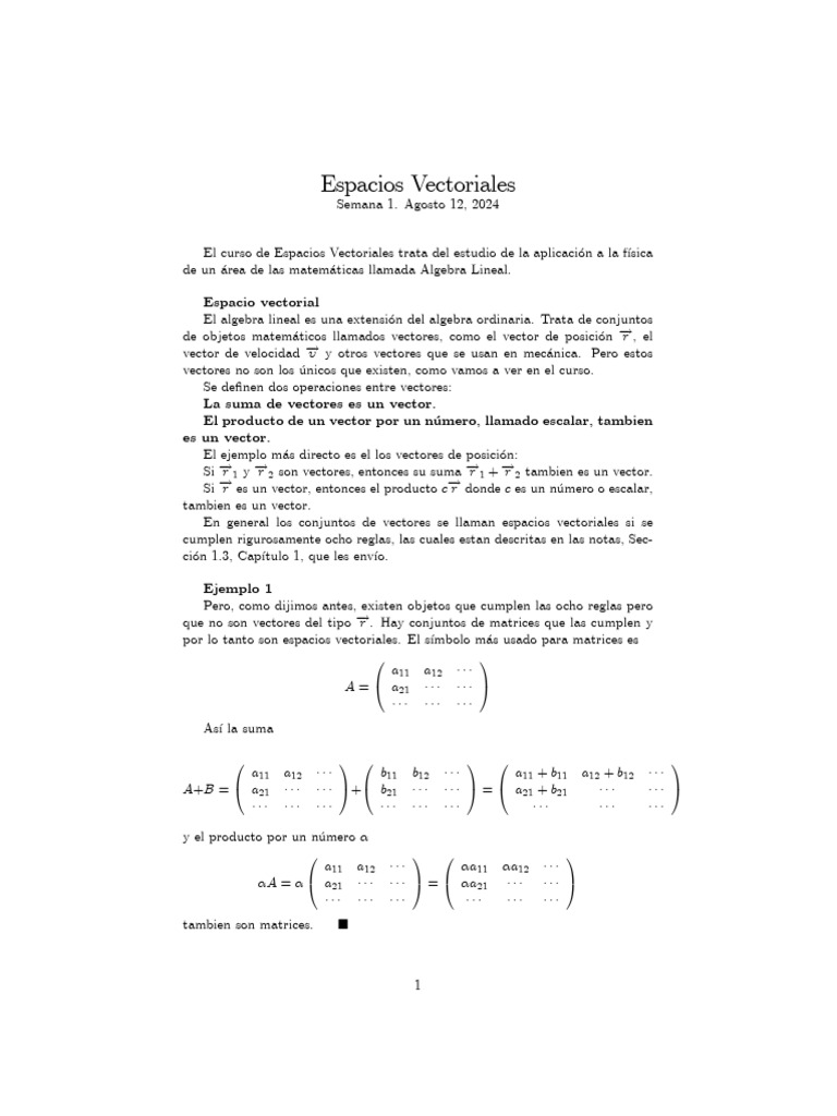 Introducción A Espacios Vectoriales Pdf Espacio Vectorial Vector