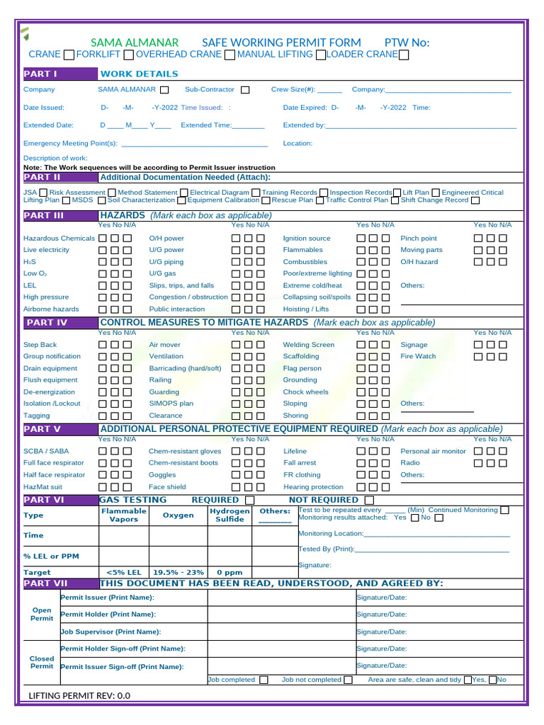 PTW Lifting Model | PDF | Crane (Machine) | Occupational Safety And Health