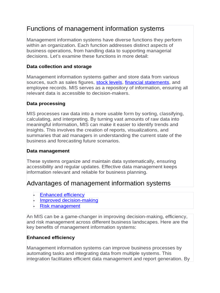 Functions of Management Information Systems RISK | PDF | Data ...
