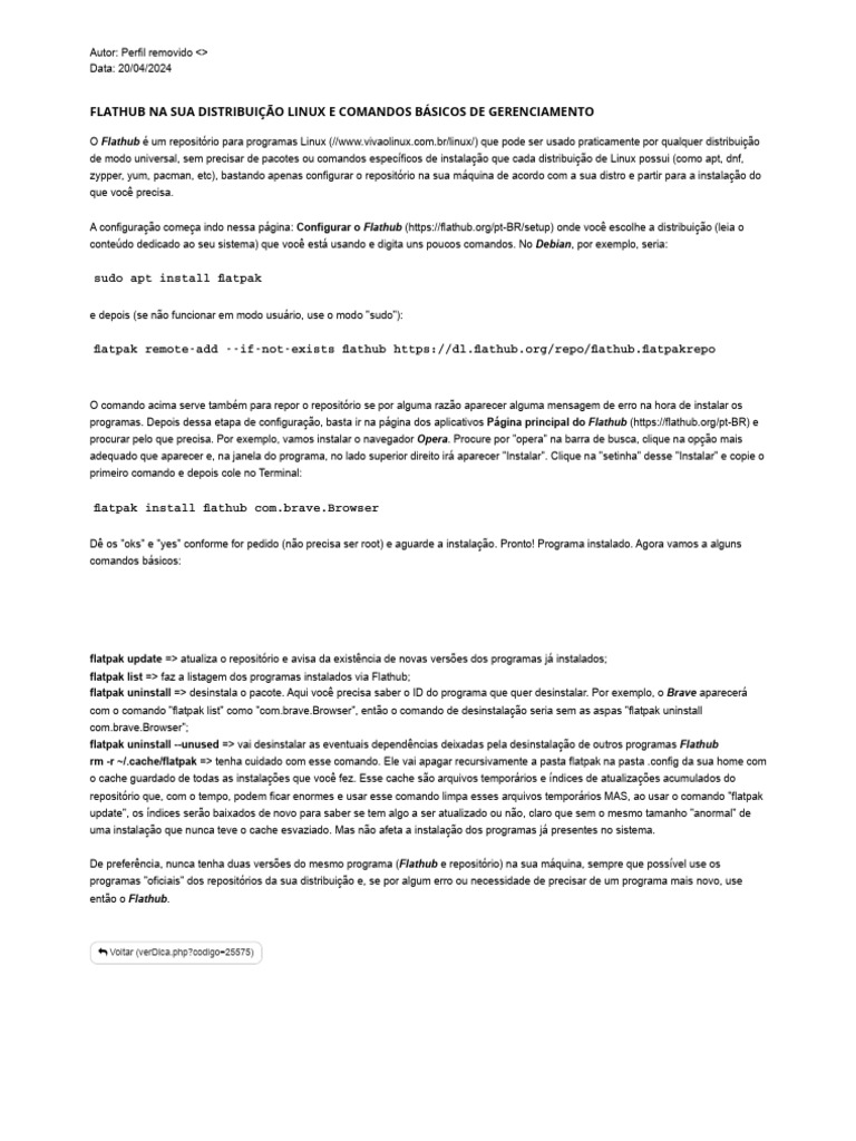 Flathub Na Sua Distribuição Linux e Comandos Básicos de Gerenciamento ...
