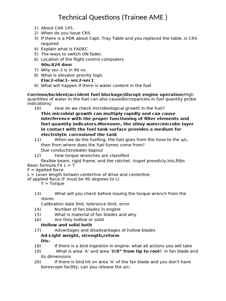 Technical Questions for Trainee AME | PDF | Electric Generator | Engines