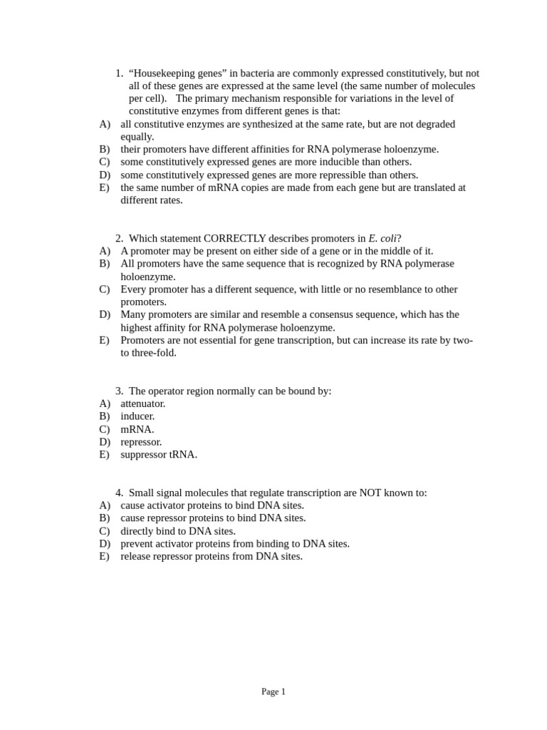 E. coli Gene Regulation Mechanisms | PDF | Operon | Repressor