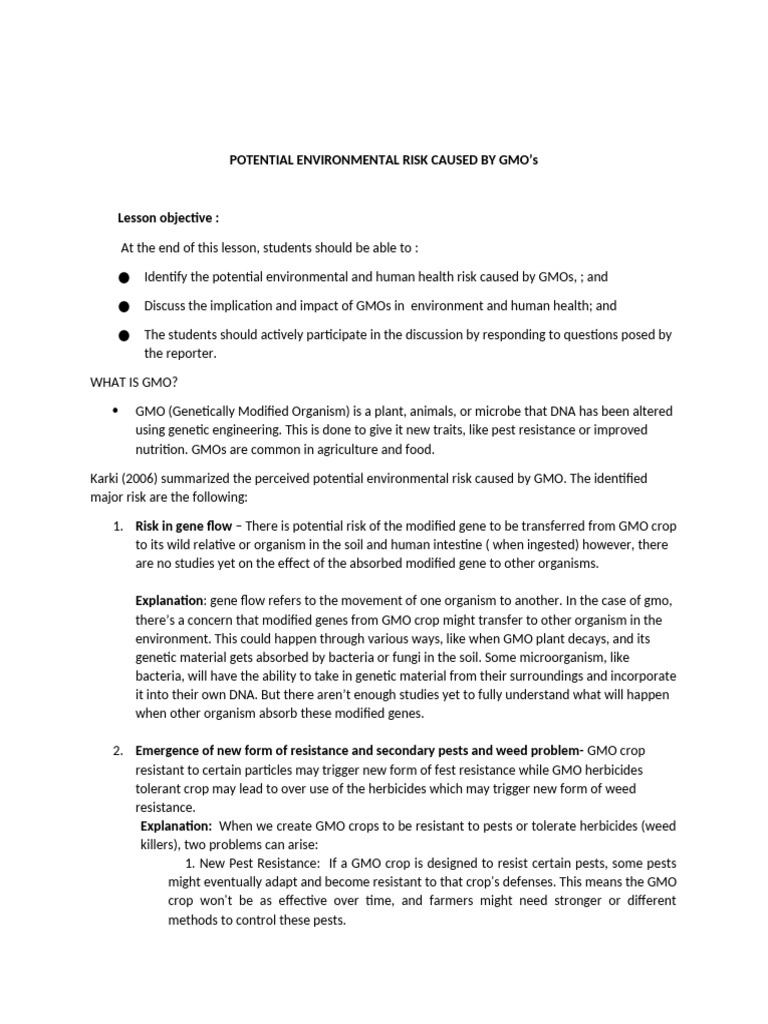 Environmental Risks of GMOs Explained | PDF | Genetically Modified ...