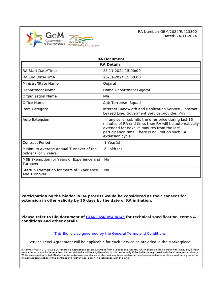 GeM RA 7178182 | PDF
