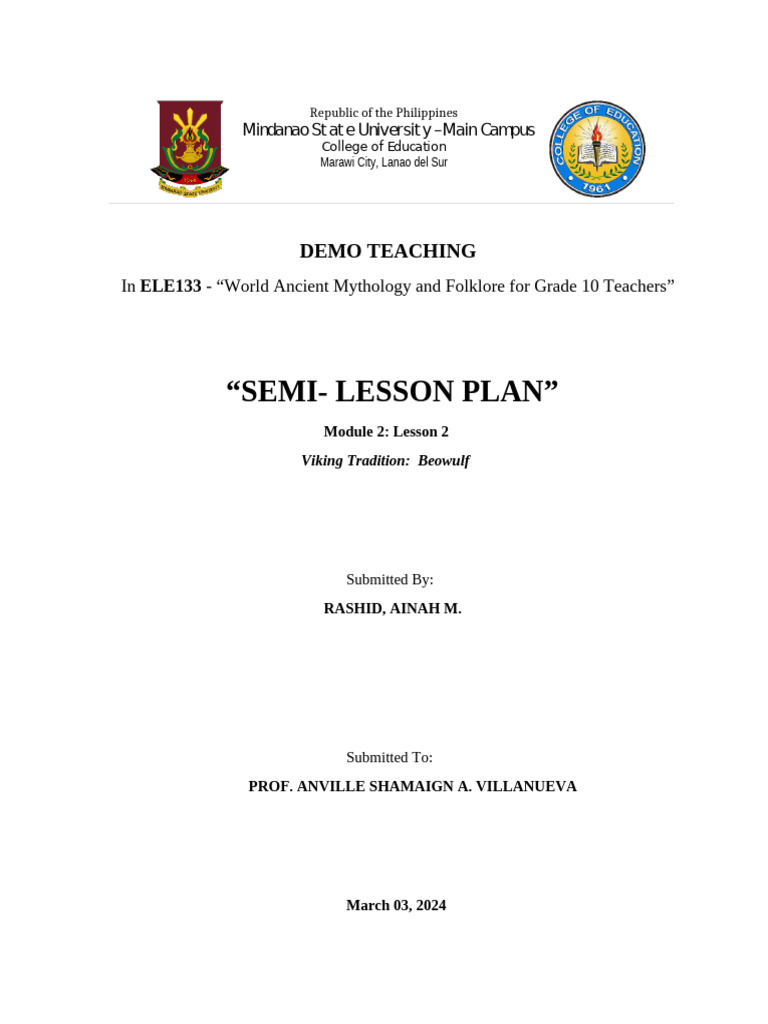 Beowulf Lesson Plan for Teachers | PDF | Lesson Plan | Question