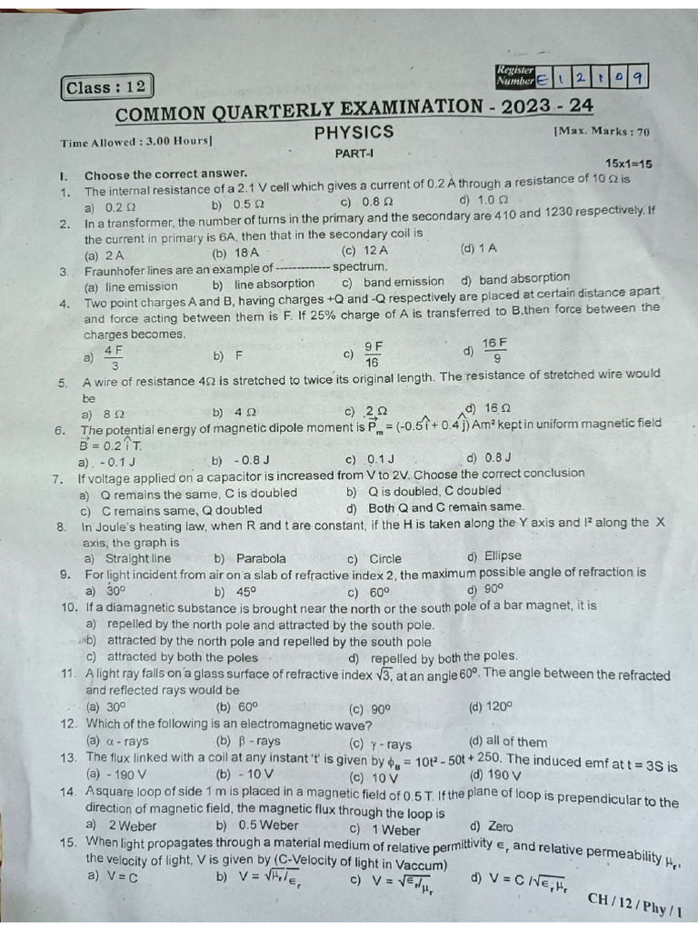 Physics Chennai EM 12 | PDF