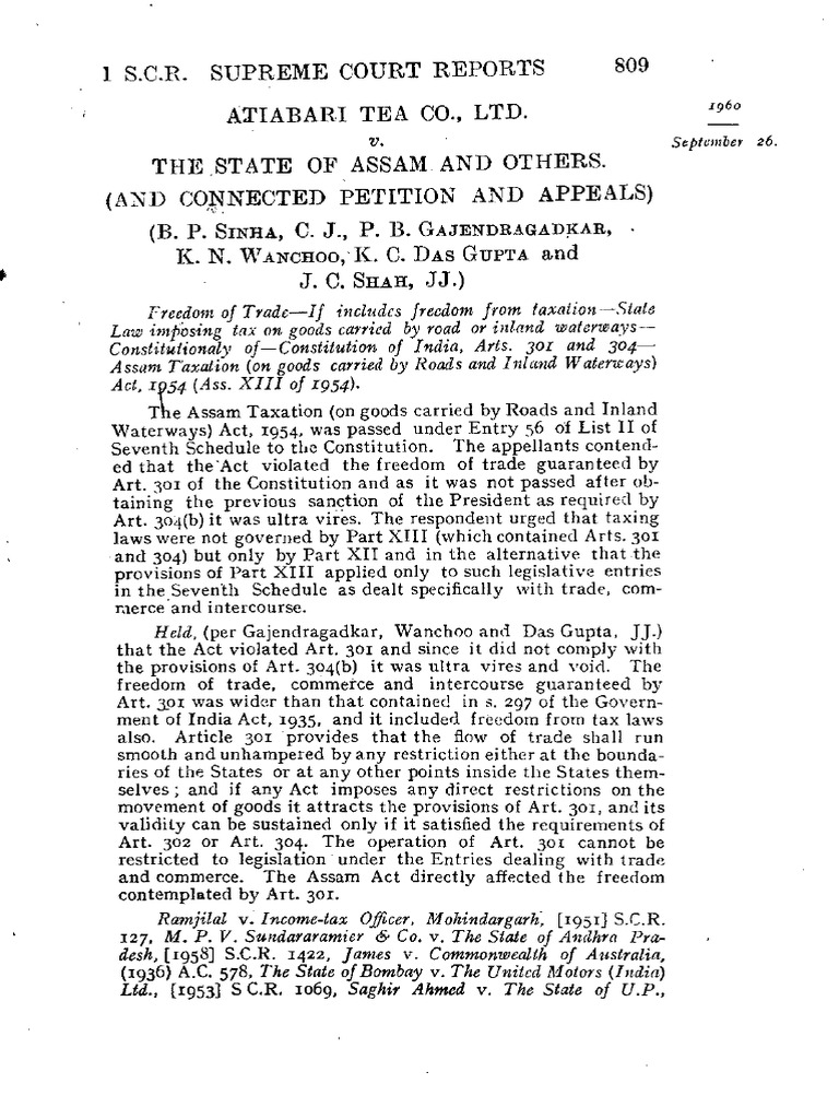 Assam Taxation Act and Trade Freedom | PDF | Taxes | Judgment (Law)
