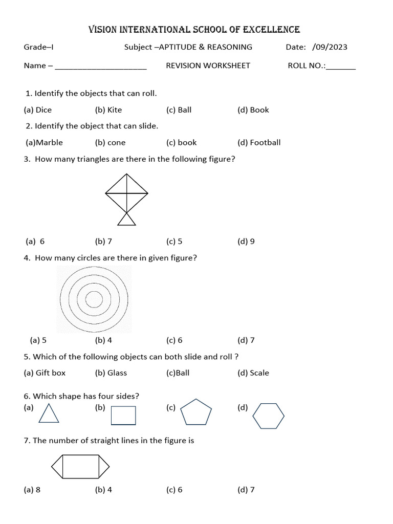 Grade I Aptitude & Reasoning Worksheet | PDF | Elementary Geometry ...
