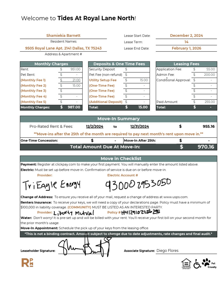 Lease Move-In Summary and Charges | PDF | Fee | Lease