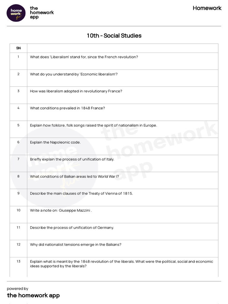 Questions - Homework - 10th - Social Studies - 2024-08-26T1058 | PDF