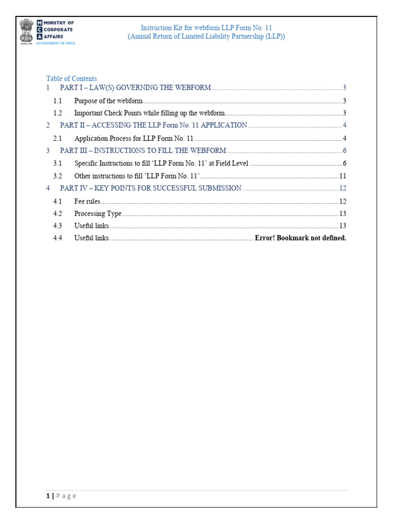 LLP Form No. 11 Filing Instructions | PDF | Limited Liability Partnership