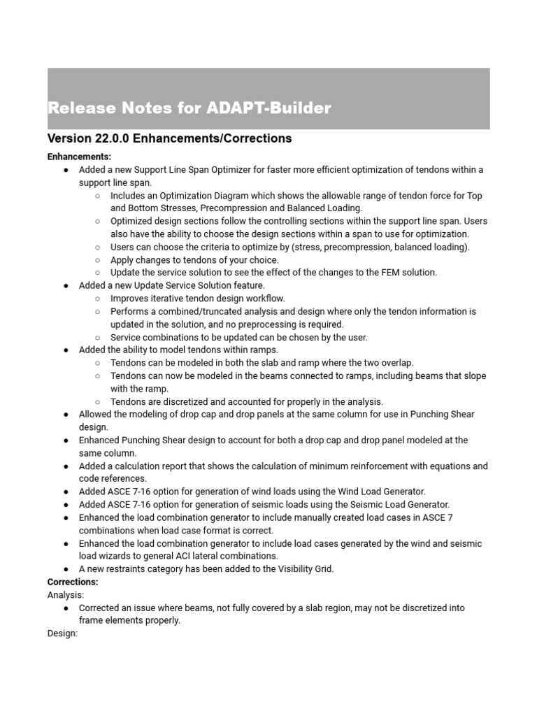 ADAPT-Builder 22.0.0 Release Notes | PDF | Beam (Structure) | Shear Stress