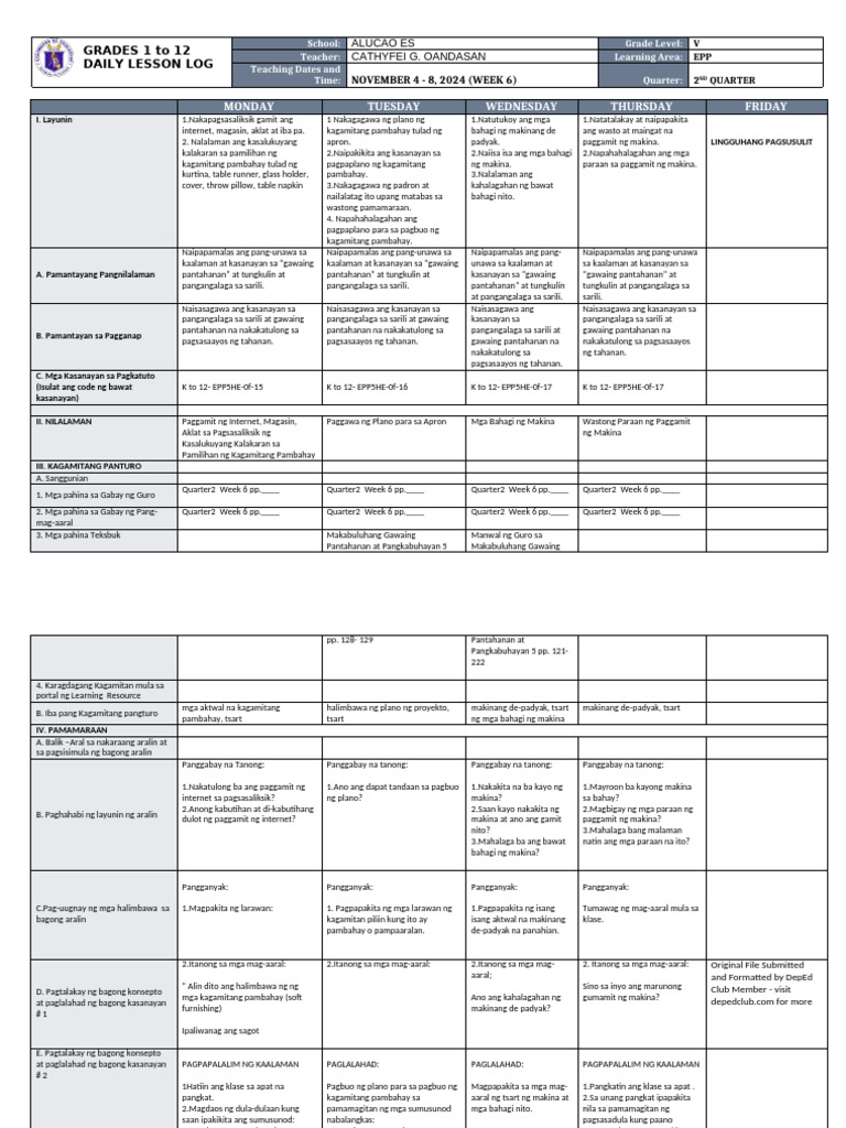 DLL - Epp 5 - Q2 - W6 | PDF