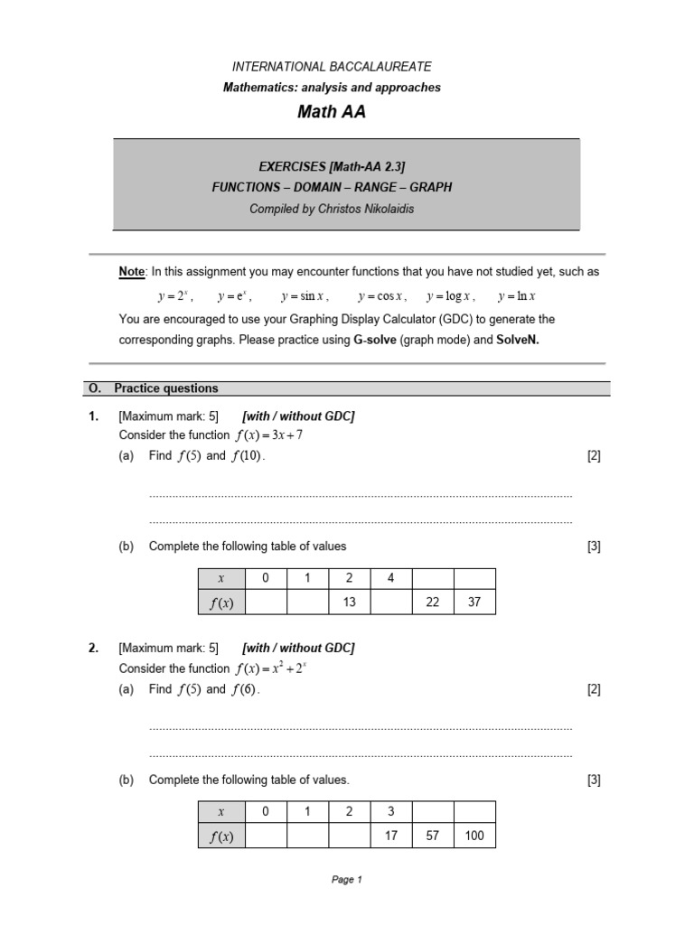Functions: Domain and Range Exercises | PDF | Function (Mathematics ...