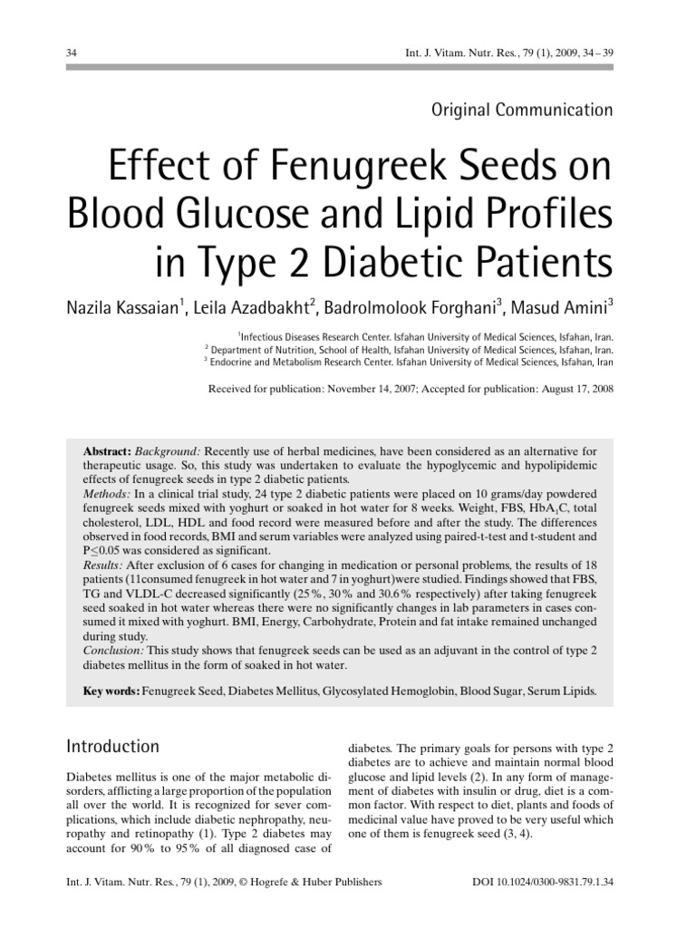 Effect of Fenugreek Seeds On Blood Glucose and Lipid Profiles in Type 2 ...