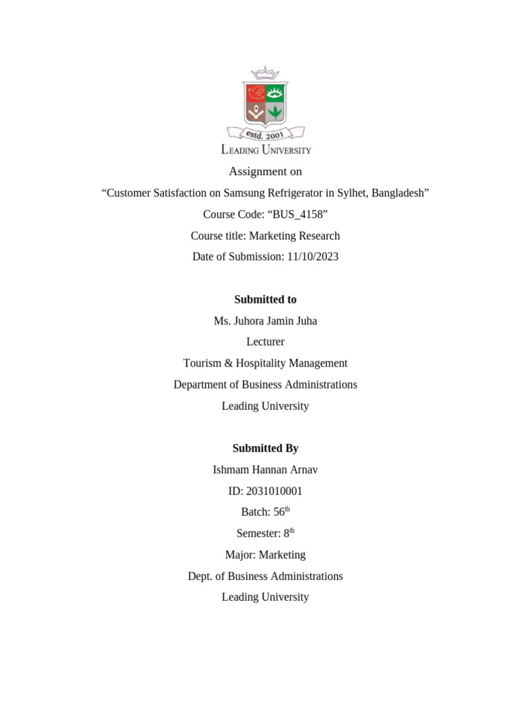 Customer Satisfaction: Samsung Refrigerators Bangladesh | PDF | Survey ...