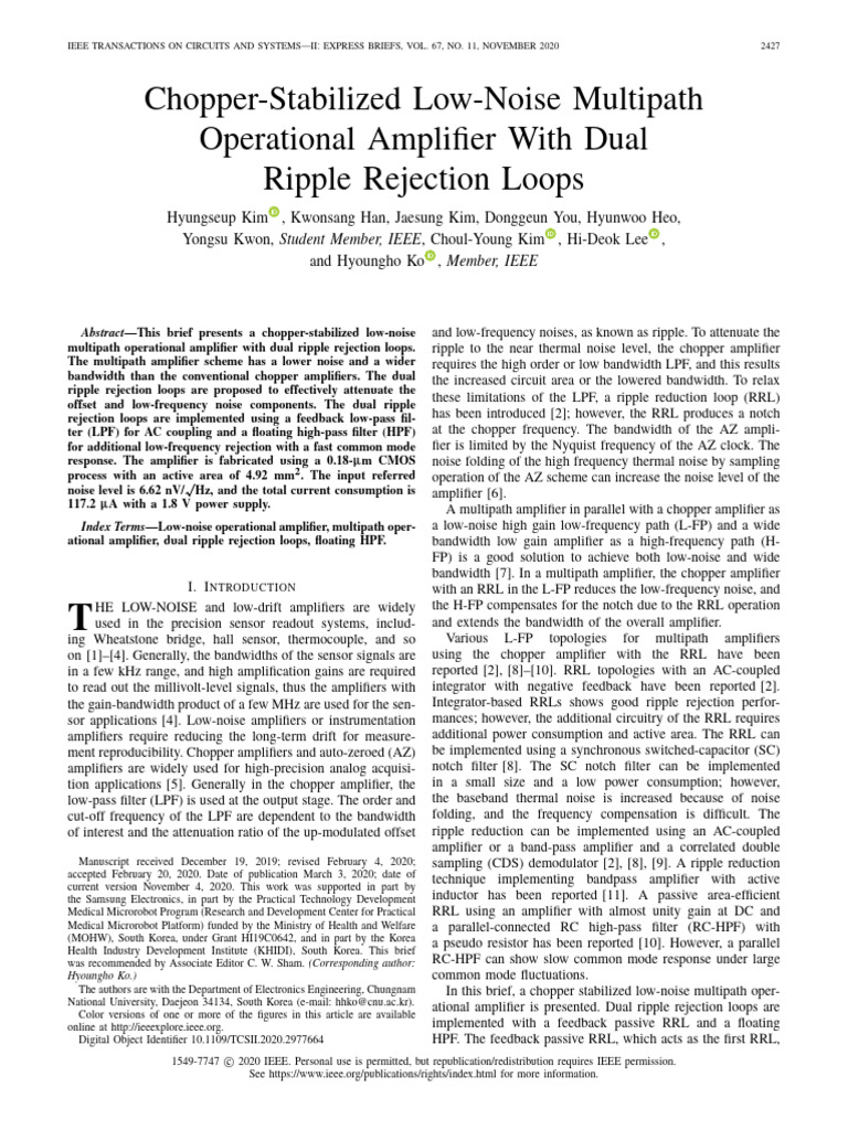 Chopper-Stabilized Low-Noise Multipath Operational Amplifier With Dual ...