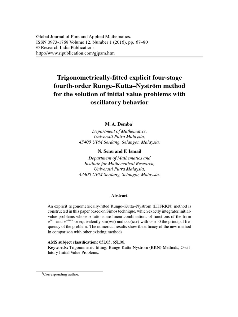 Trigonometrically-Fitted RKN Method for IVPs | PDF | Differential ...