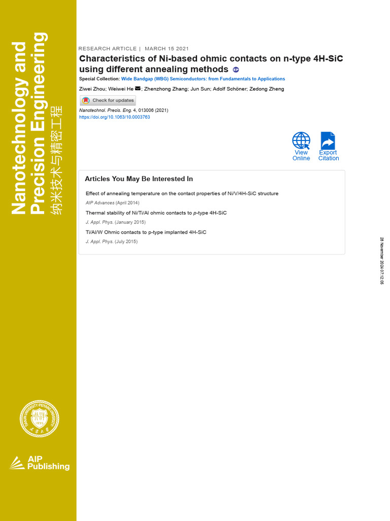 Characteristics of ni based ohmic contacts on n type 4h sic using