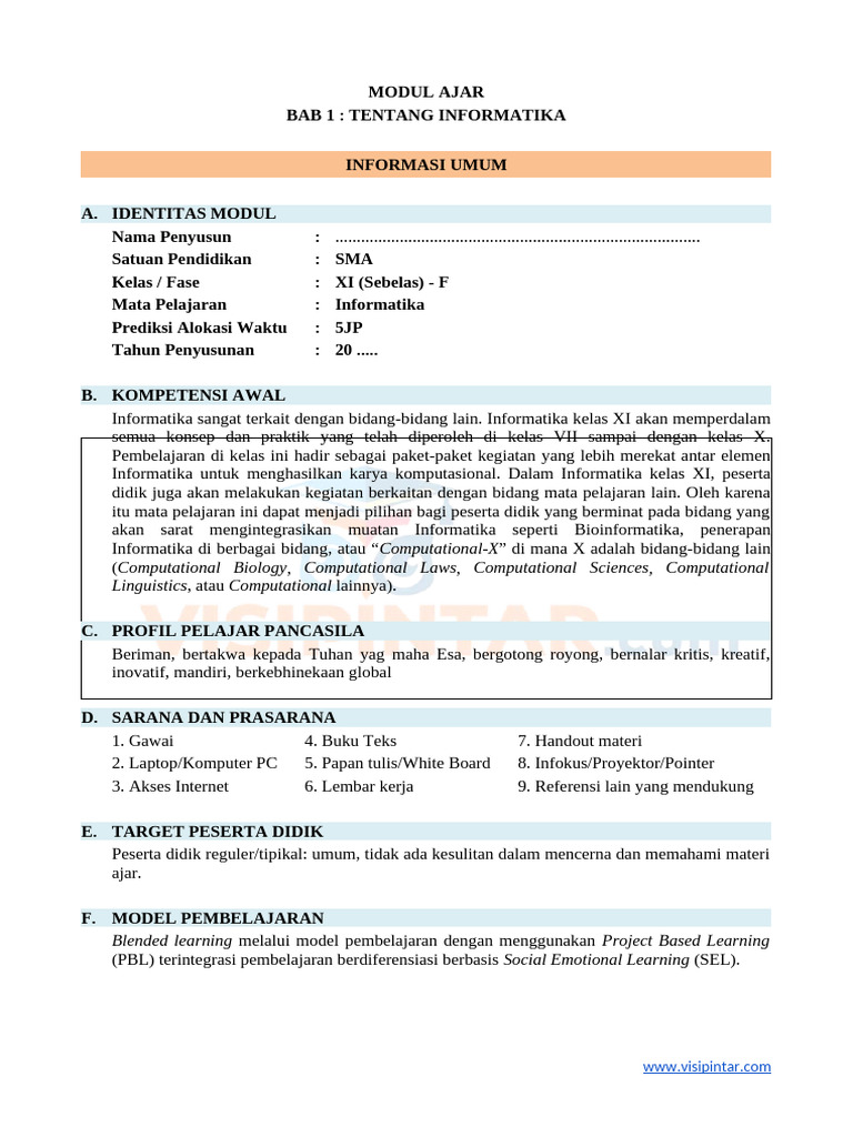 Modul Ajar Informatika Kelas XI | PDF