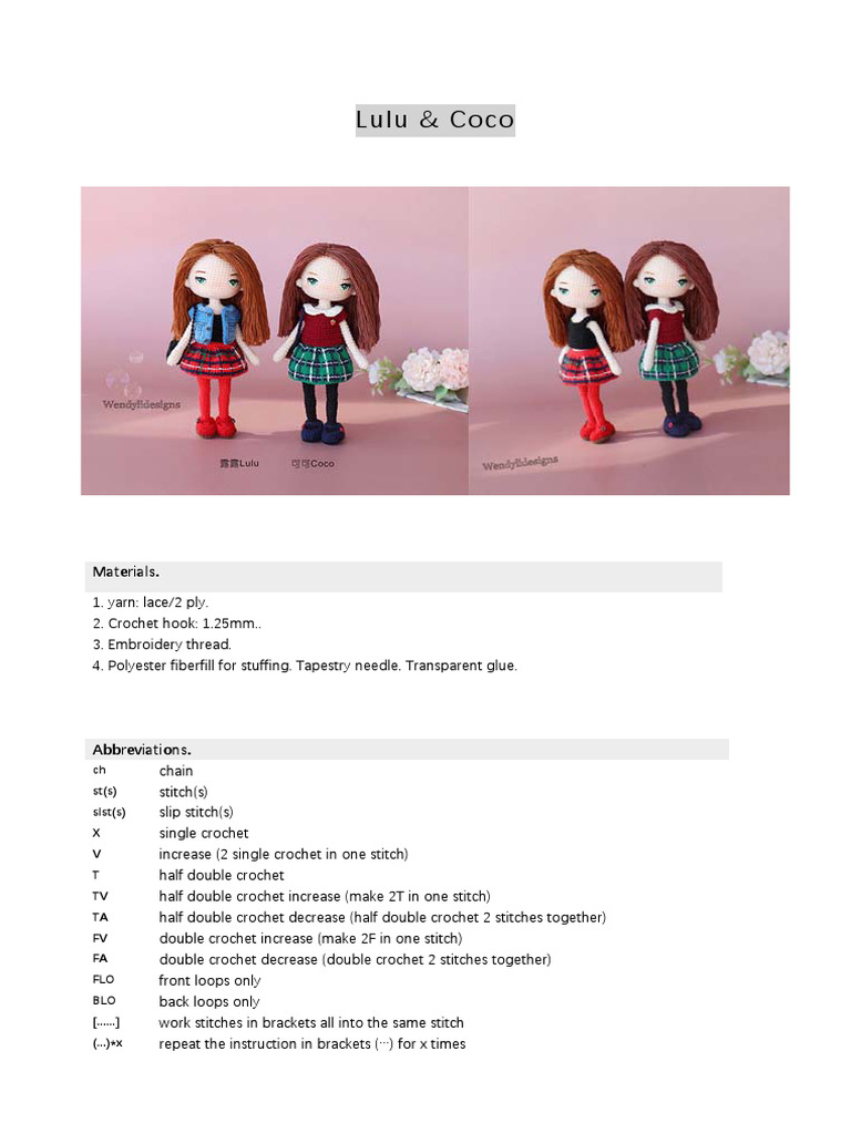 Crochet Patterns for Lulu & Coco Dolls | PDF | Crochet | Surgical Suture