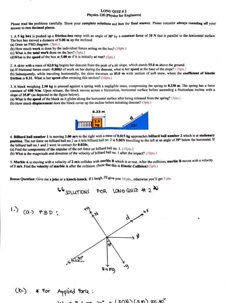 Physics120 Quiz 2 With Solutions and Answers | PDF | Force | Mechanics