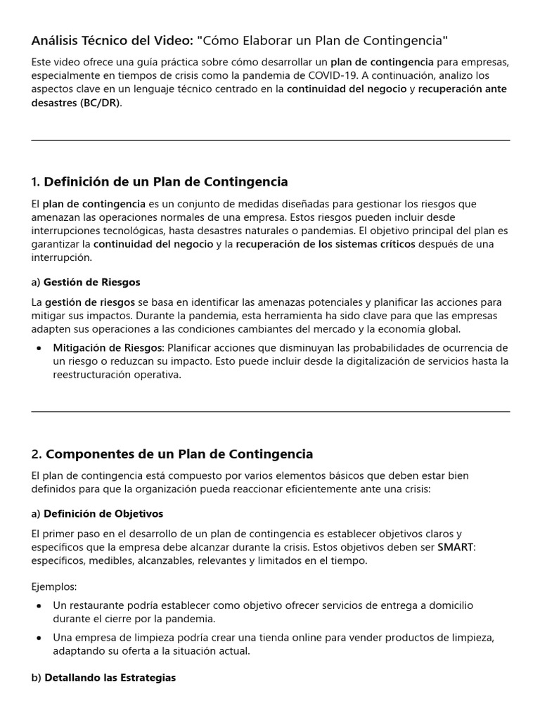 Guía para Crear un Plan de Contingencia | PDF | Business | Planificación