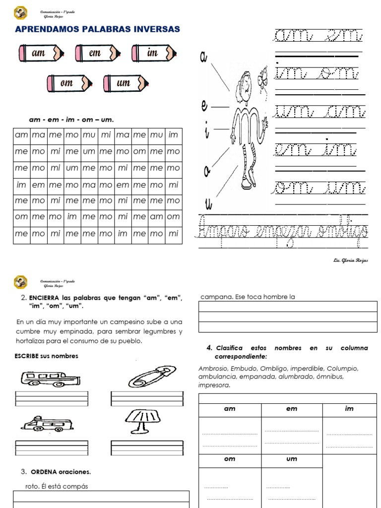 Sopa de letras: am, em, im, om, um | PDF