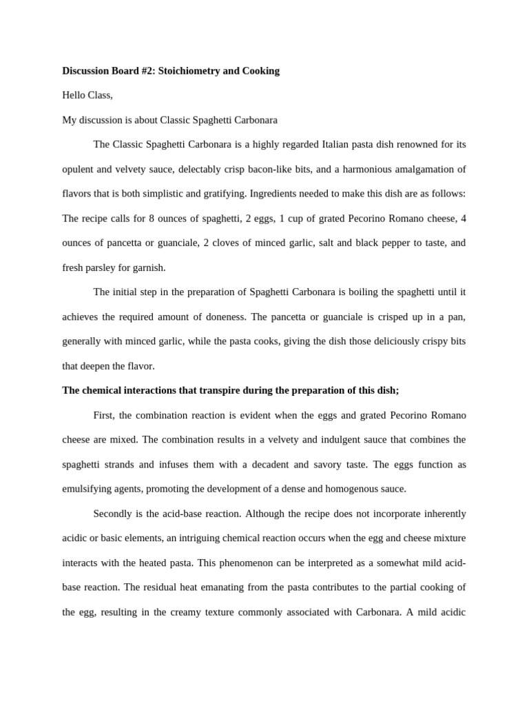 Discussion Board 2 - Stoichiometry and Cooking | PDF