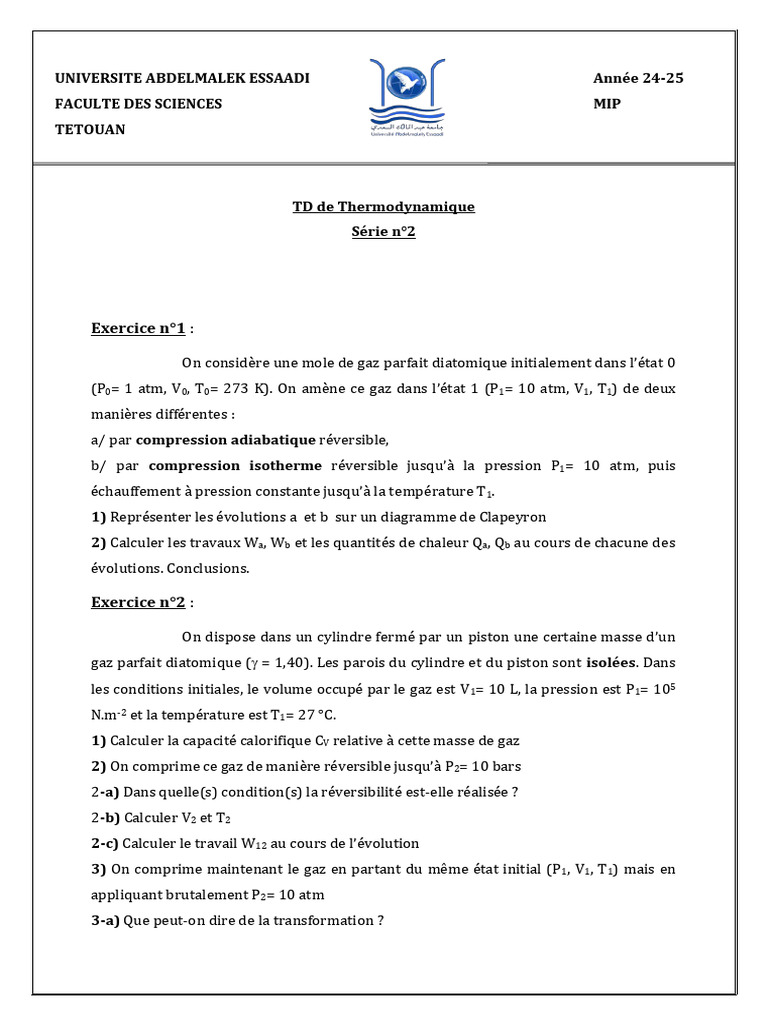 Solution de La Série 2 | PDF | Chaleur | Thermodynamique