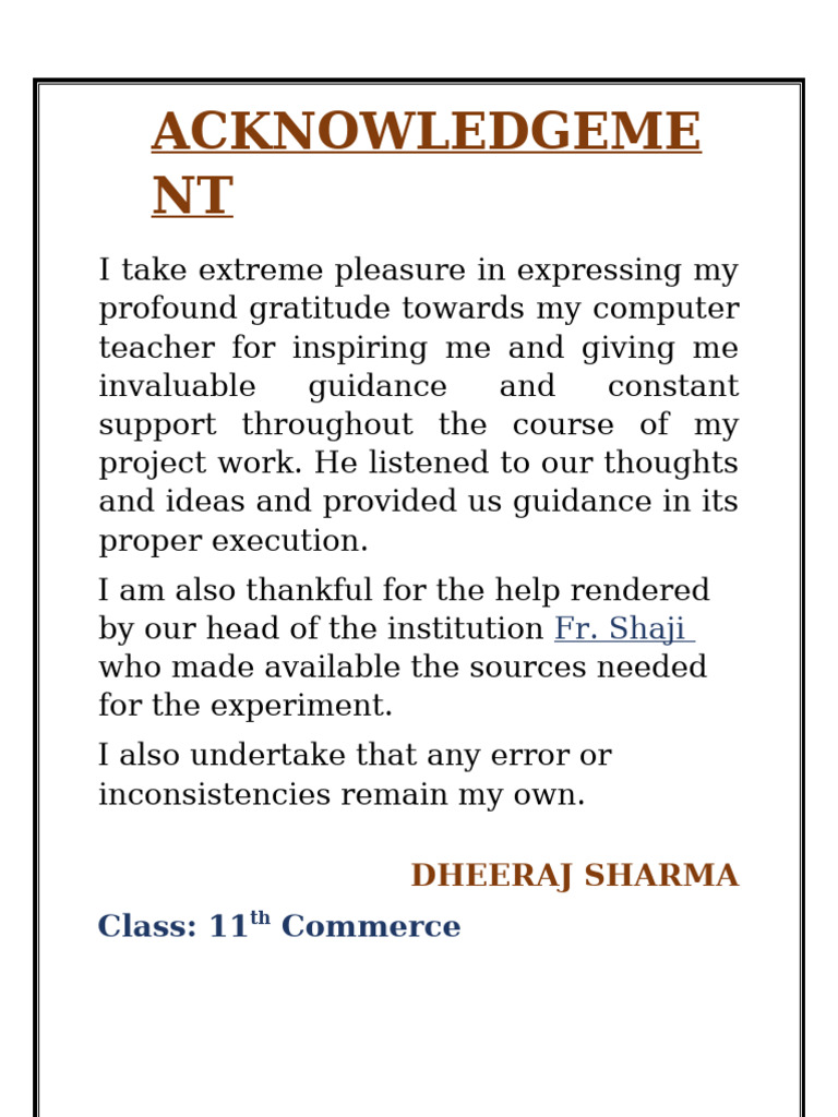 Student Project Acknowledgment | PDF