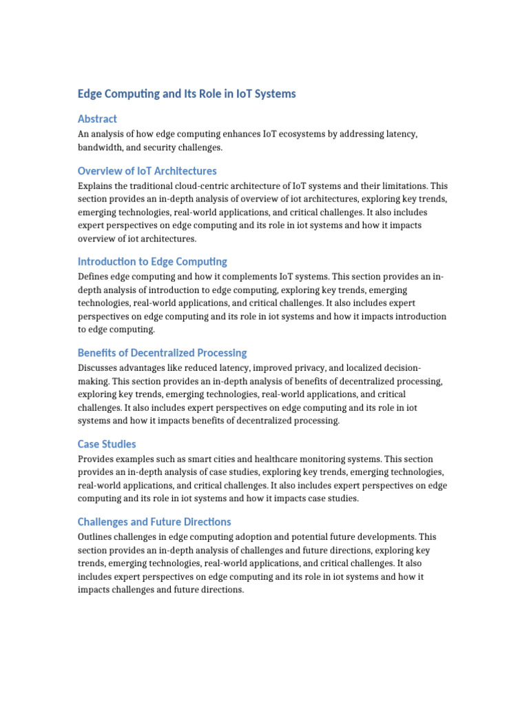 Enhanced Edge Computing and Its Role in IoT Systems | PDF