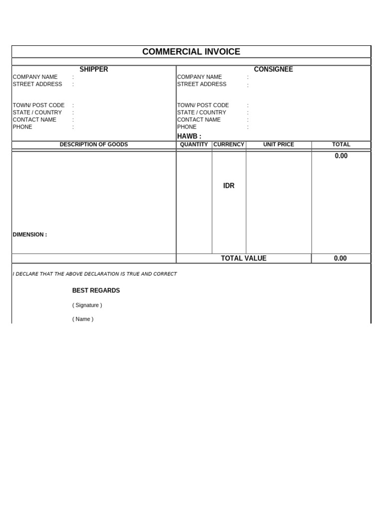 Commercial Invoice Template | PDF