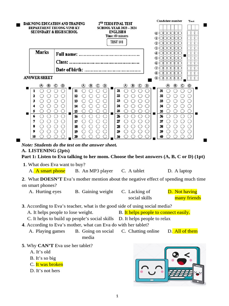 Listening and Language Test for Students | PDF