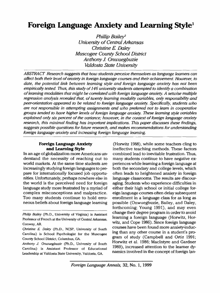Foreign Language Anxiety and Learning Styles | PDF | Learning Styles ...